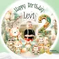 Preview: Tortenaufleger Waldtiere Kinder Geburtstag FOTO mit Wald Hintergrund, personalisiert mit Wunschtext, essbar Tortendeko Kuchendeko, Deko für Geburtstagstorte Junge Mädchen mit Fuchs Igel Hase Bär Eichhörnchen