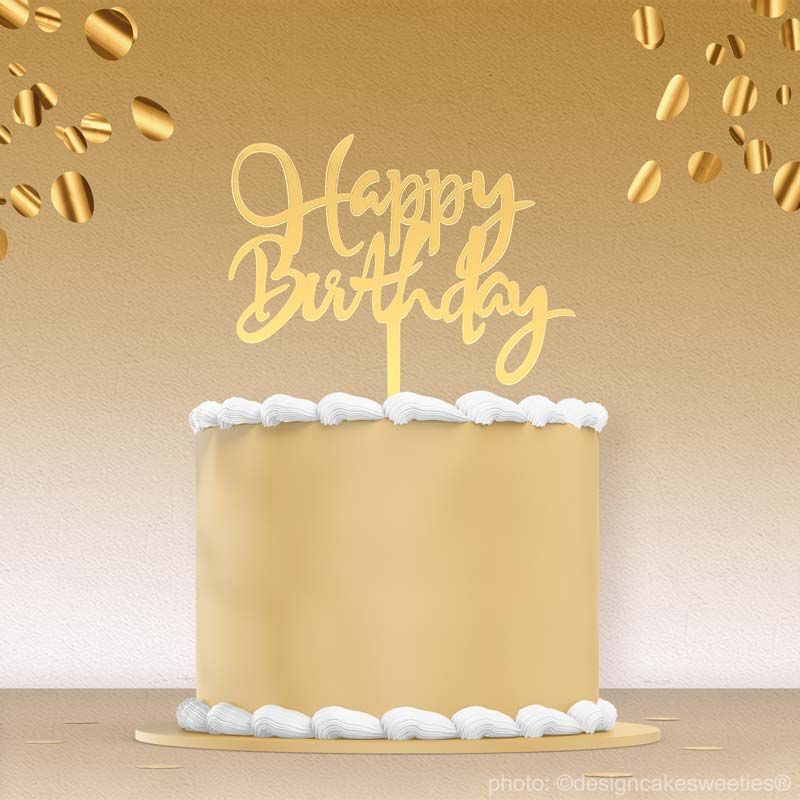 Cake Topper Happy Birthday in Gold | Kunststoff 14 x 15 cm