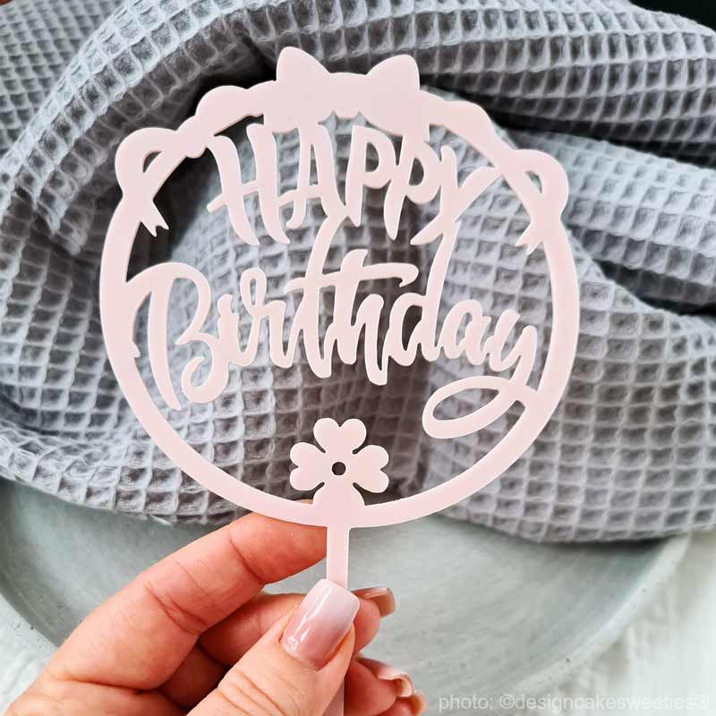 Cake Topper Happy Birthday in Rosa