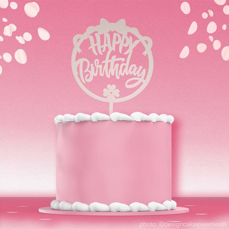 Cake Topper Happy Birthday in Rosa 10x16 cm