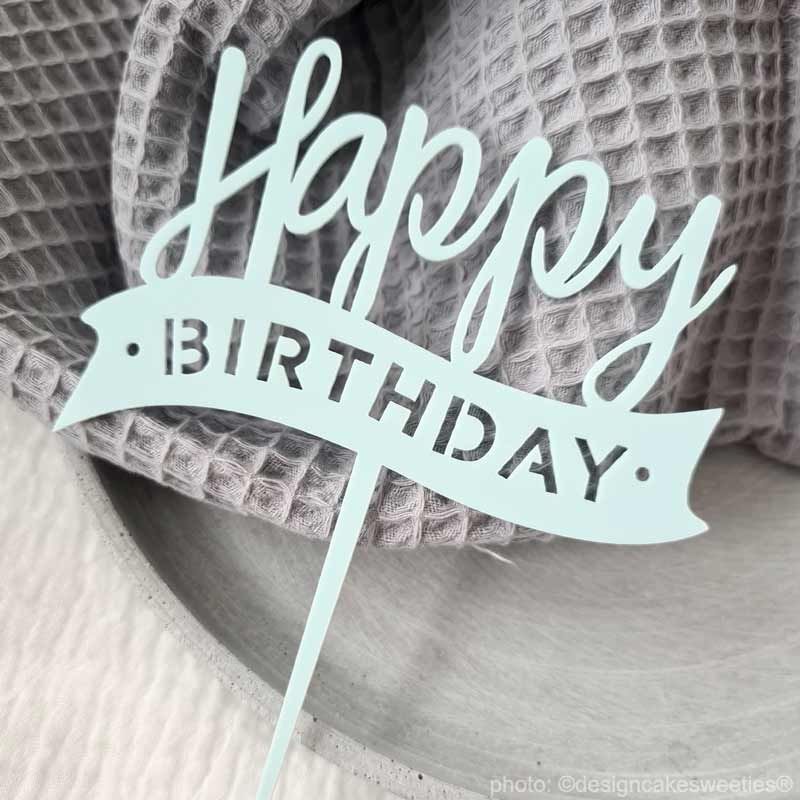 Cake Topper Happy Birthday in Hellblau | Kunststoff