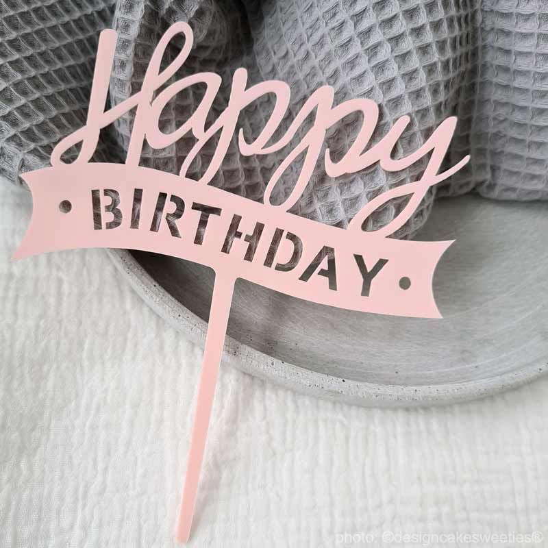 Cake Topper Happy Birthday in Rosa | Kunststoff