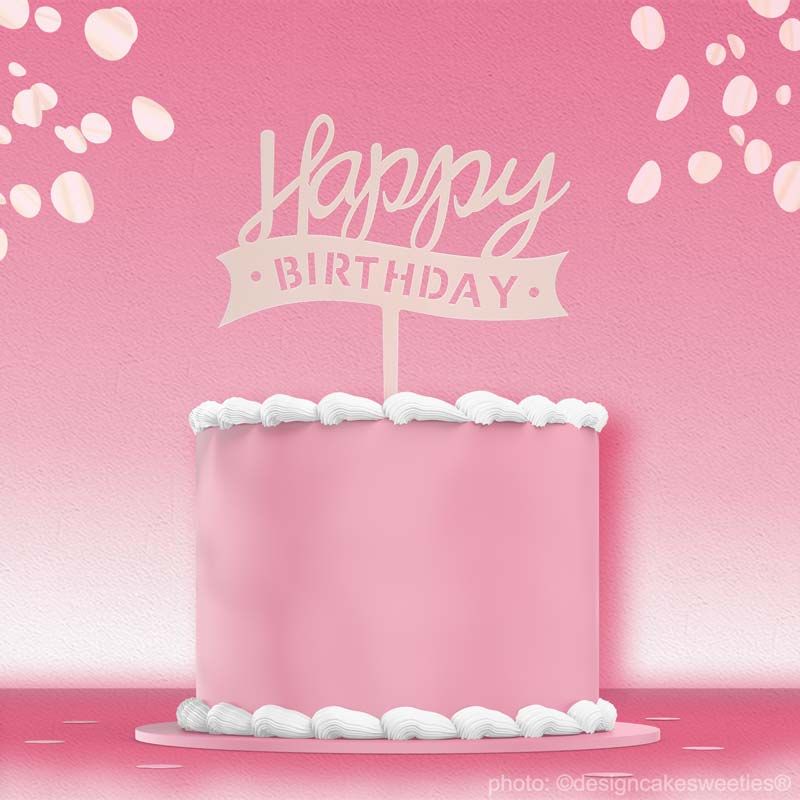 Cake Topper Happy Birthday in Rosa | Kunststoff 11,5 cm x 15 cm
