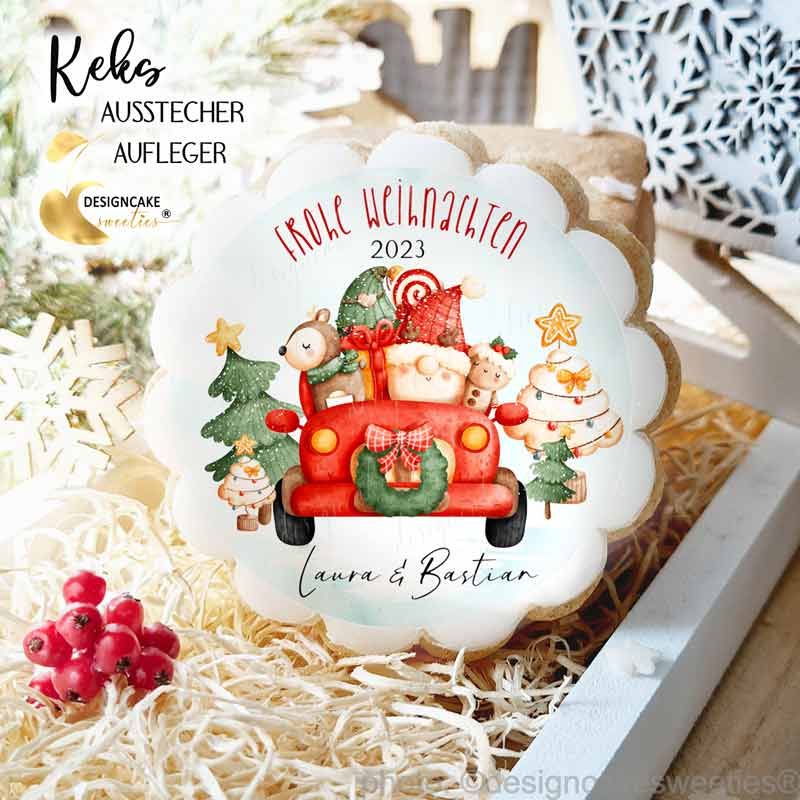 Keksausstecher Weihnachten Weihnachtsmann im Auto mit Geschenken