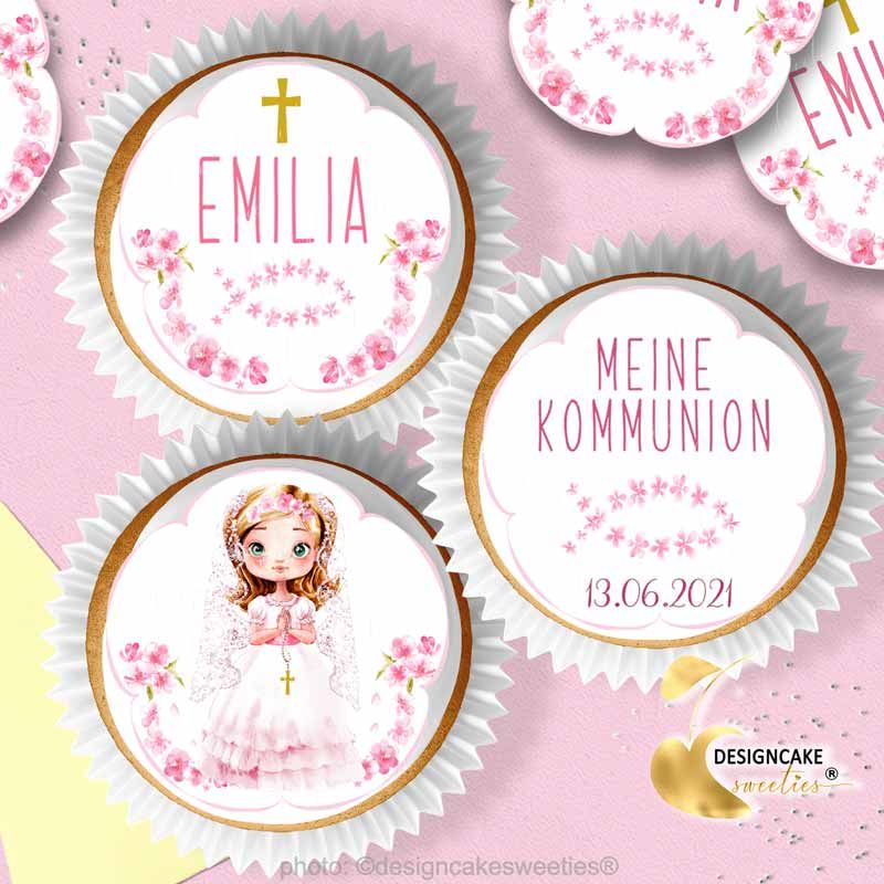 Muffinaufleger Kommunion Konfirmation Mädchen Kirschblüten Fisch Kreuz