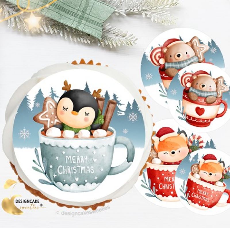 Cupcake Topper Weihnachten Wintertassen mit Tieren