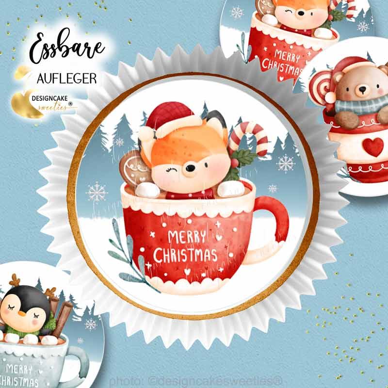 Cupcake Topper Weihnachten Wintertassen mit Tieren