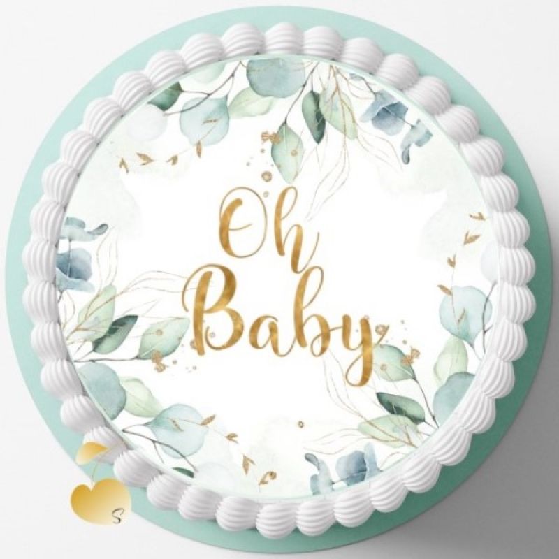 Tortenaufleger Babyshower, Babyparty, Baby Geburt - EUKALYPTUS - Oh Baby, in verschiedenen Größen und personalisiert
