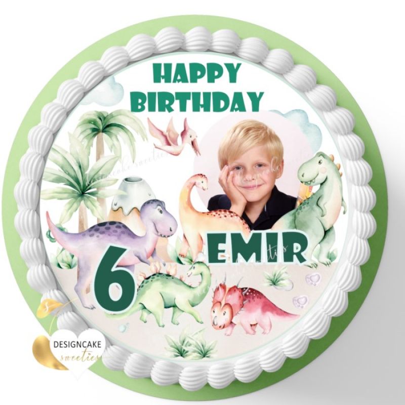 Tortenaufleger DINOS, Tortenbild Dinosaurier, Zuckerbild Geburtstag Junge, personalisiert mit FOTO