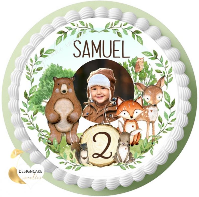 Tortenaufleger Waldtiere Geburtstag Junge, personalisiert mit FOTO Tortendeko Zuckerpapier
