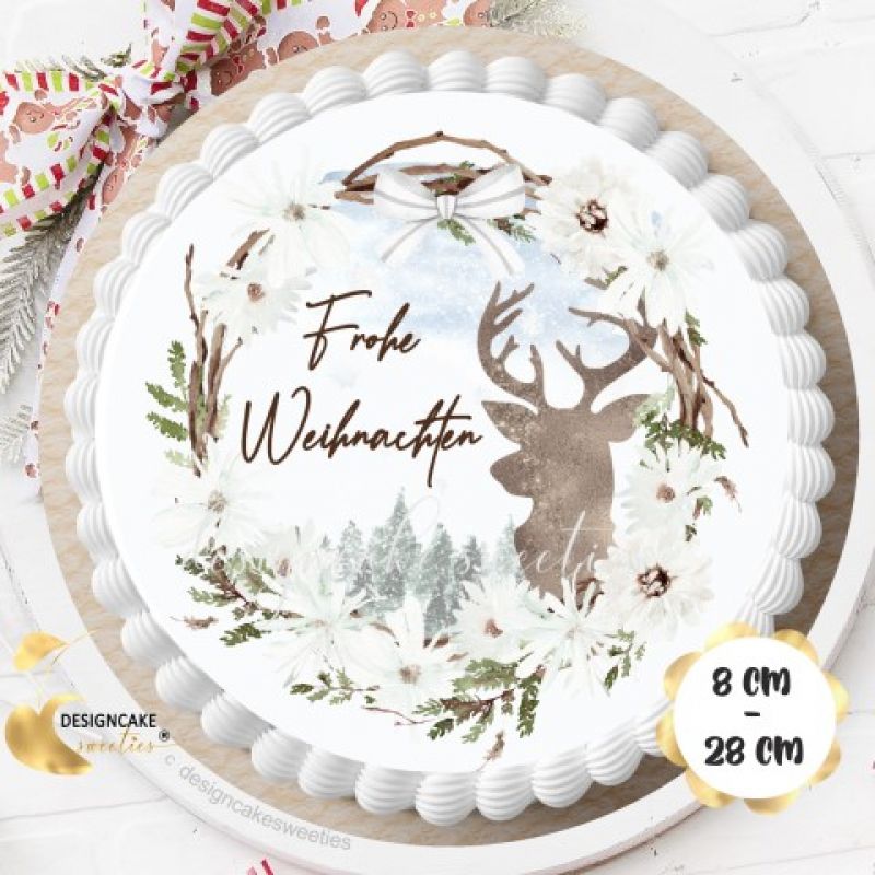 Tortenaufleger Weihnachten HIRSCH Weihnachtsfest Fondant auch personalisiert / Winter Wald