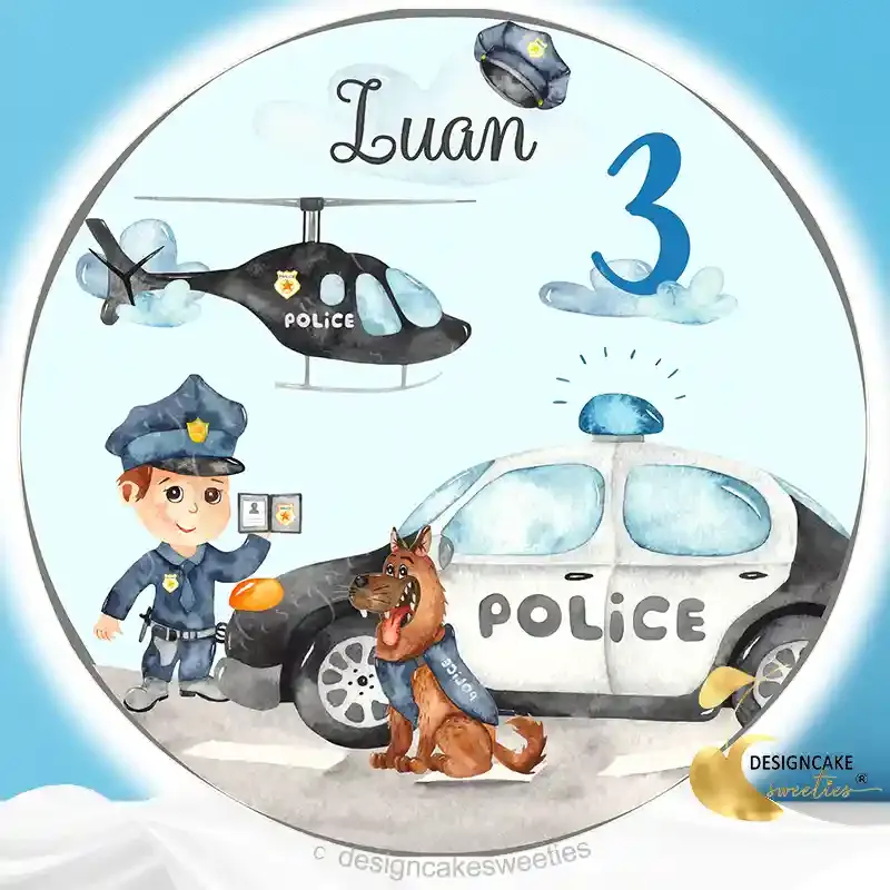Tortenaufleger Polizei Auto Hubschrauber essbar personalisiert Kindergeburtstag Junge