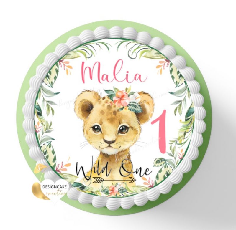 Tortenaufleger SAFARI Tiger, Tortenbild Safari, Zuckerbild Geburtstag Mädchen, personalisiert mit Namen und Zahl