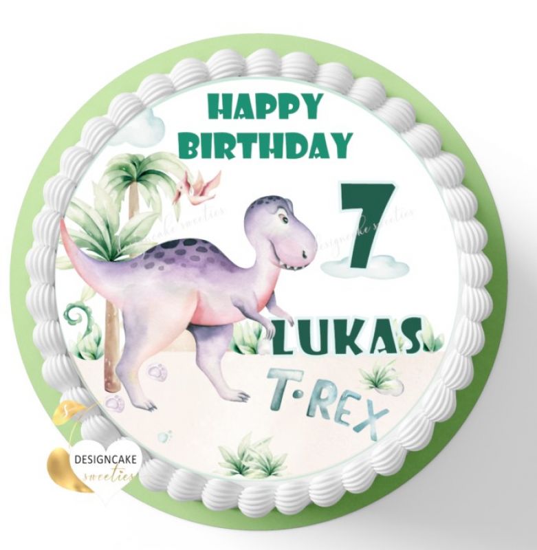 Tortenaufleger DINO T-Rex, Tortenbild Dinosaurier, Zuckerbild Geburtstag Junge, personalisiert - Name und Zahl