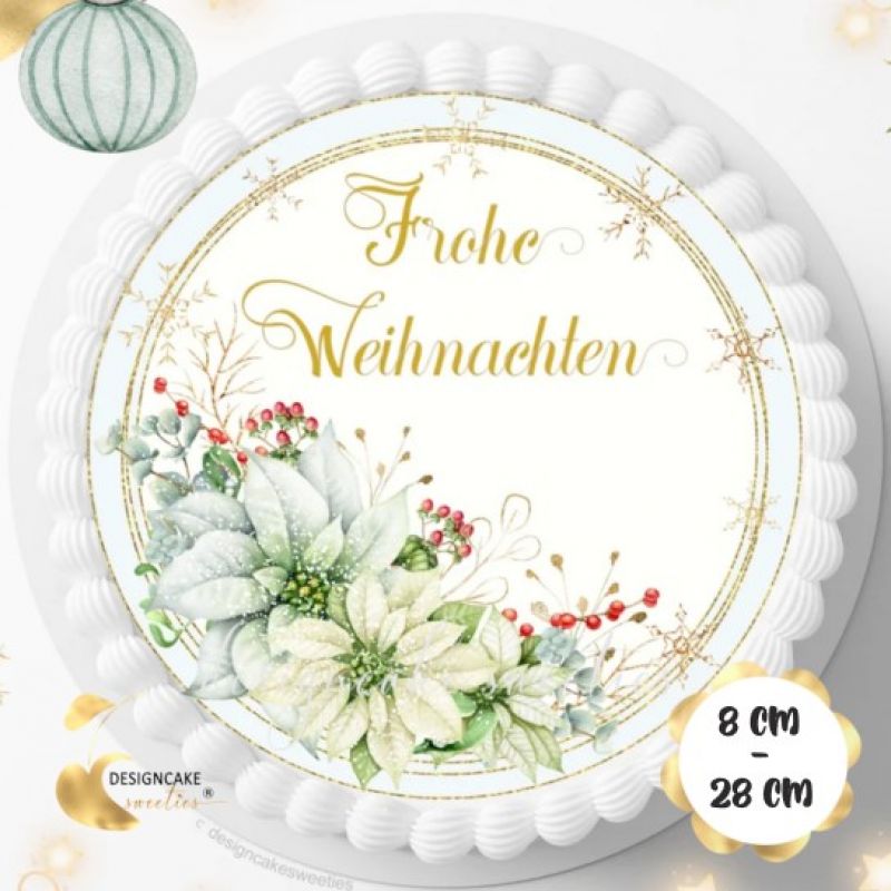 Tortenaufleger Weihnachtsstern Poinsettia in Weiß , Tortenbild essbares Bild Zuckerdekoration Fondant