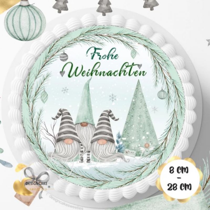 Tortenaufleger WEIHNACHTEN Wichtel Gnomes in Grün , Tortenbild essbares Bild Zuckerdekoration Fondant