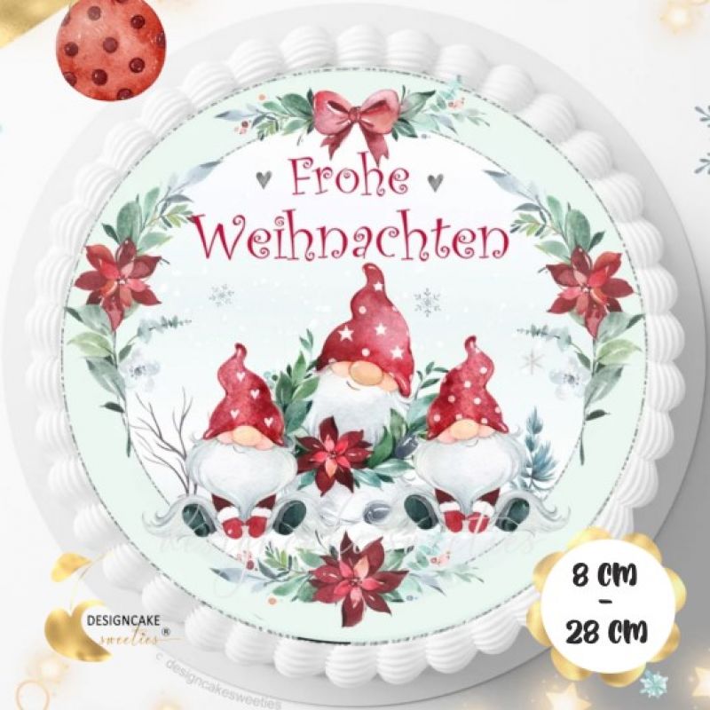 Tortenaufleger Wichtel - GNOMES WEIHNACHTEN rot , Tortenbild essbares Bild Zuckerdekoration Fondant Frohe Weihnachten