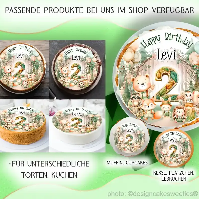 Essbare Tortendeko Kuchendeko Waldtiere Kindergeburtstag personalisiert Wunschtext essbar
