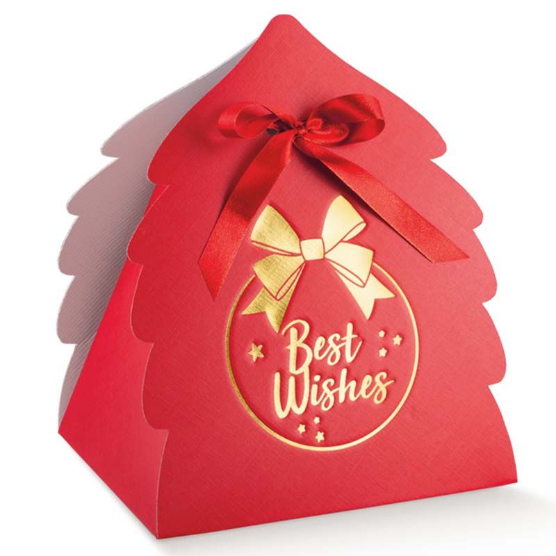 Weihnachtsverpackung Laminiert Tannenbaum | Best Wishe | mit Band | italienisches Design 345x300x330 mm - Kopie