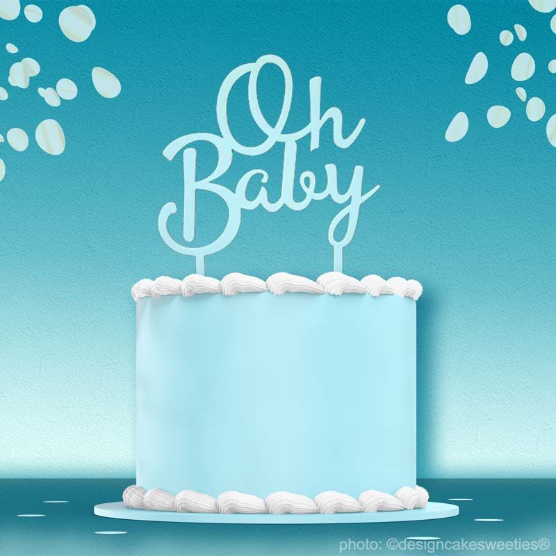 Cake Topper Oh Baby in Hellblau | Kunststoff 13 cm x 17 cm