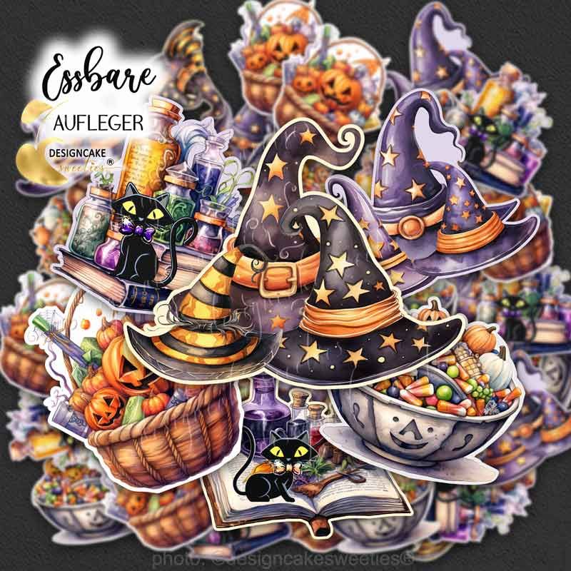 muffinaufleger halloween hexenhüte Zaubertränke katze