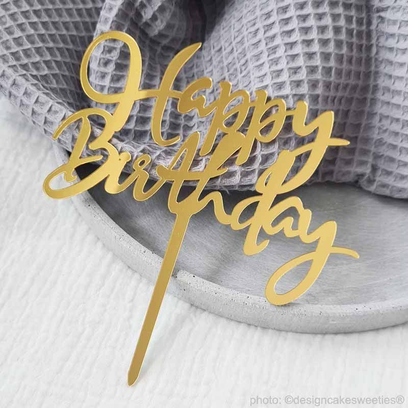 Cake Topper Happy Birthday in Gold | Kunststoff