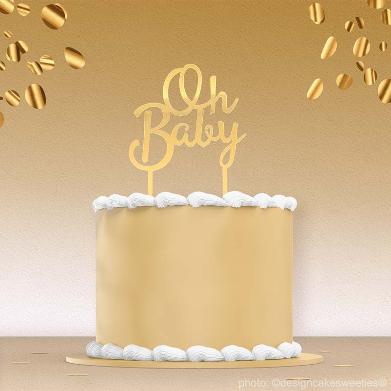 Cake Topper Oh Baby in Gold | Kunststoff 10,5 cm x 15 cm