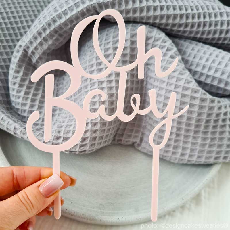 Cake Topper Oh Baby in Rosa | Kunststoff