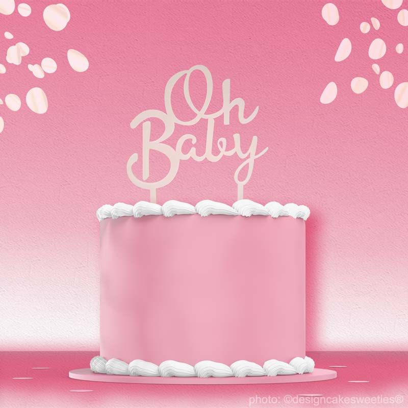 Cake Topper Oh Baby in Rosa | Kunststoff 11 cm x 15 cm
