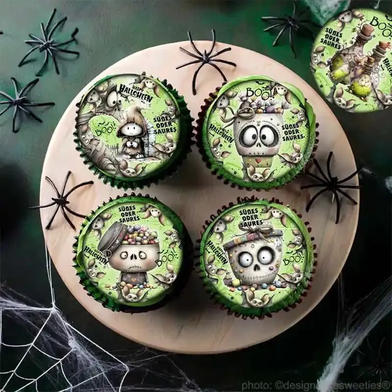 Muffinaufleger Halloween grüne Monster essbar für Cupcakes oder Muffins