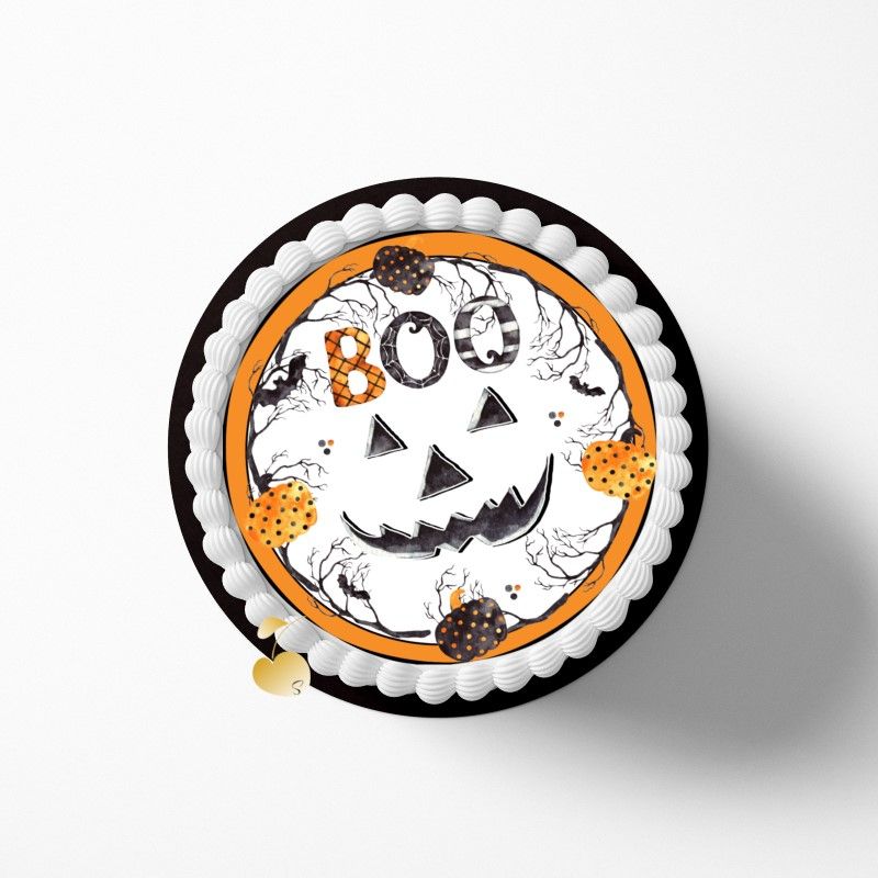 Tortenbild Halloween Gruseliges Gesicht in Orange