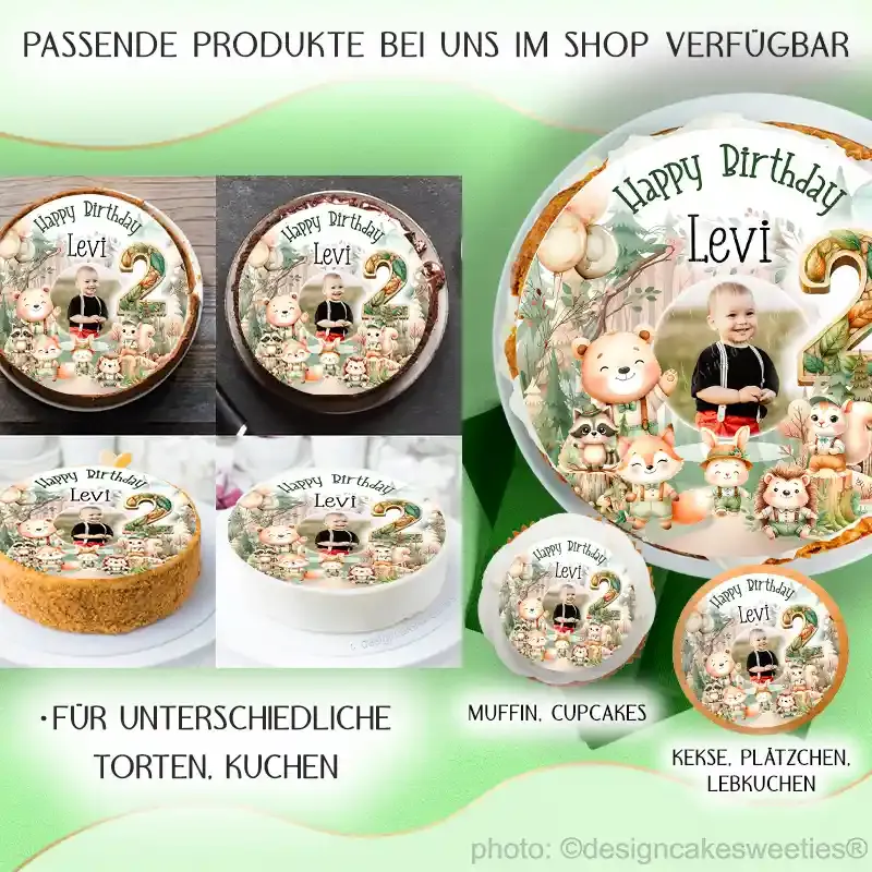 Essbare Tortendeko Kuchendeko Waldtiere Kindergeburtstag personalisiert Foto und Wunschtext essbar