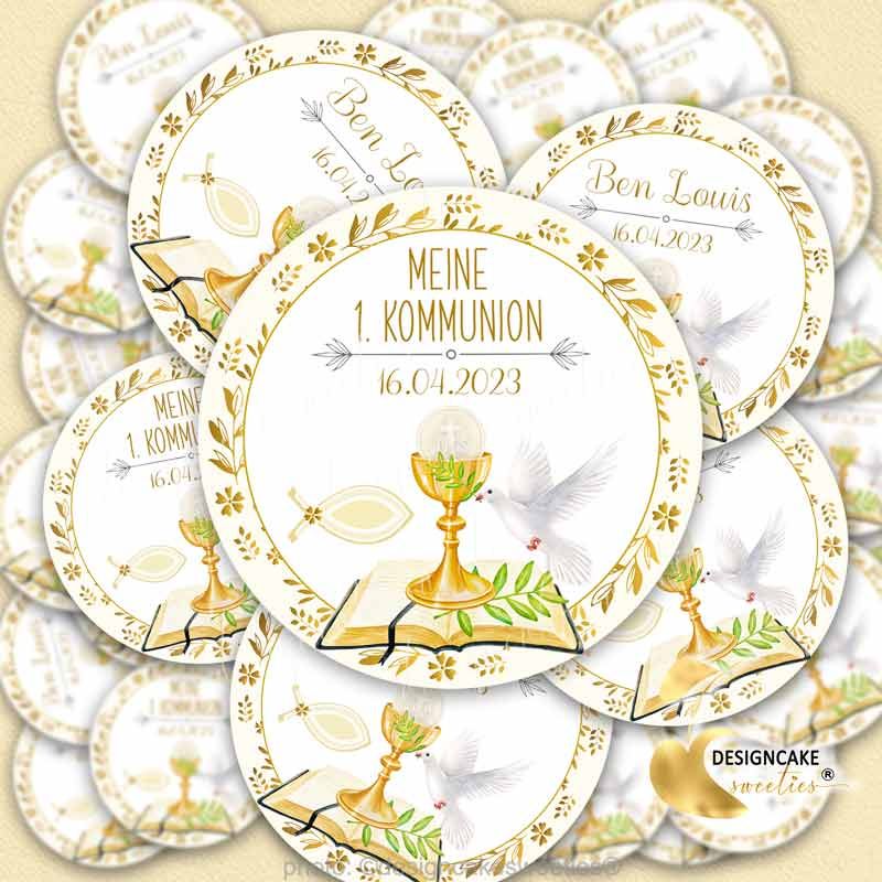 Muffinaufleger Kommunion Taube | Kelch in Gold | Konfirmation Kelch, Fisch, Bibel, Taube
