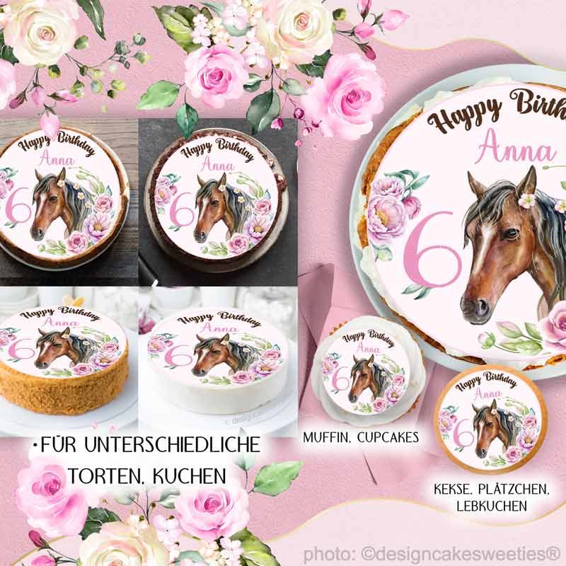 Tortenaufleger Geburtstag Pferd II für Mädchen Kind | essbare Tortendeko