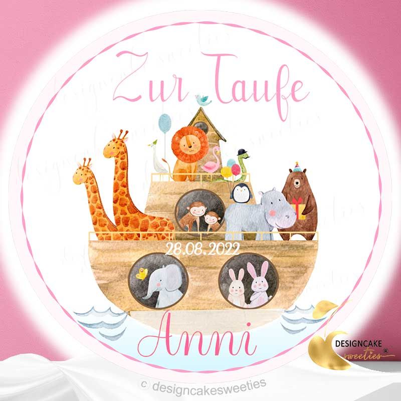 Torenaufleger Taufe Arche Mädchen personalisiert