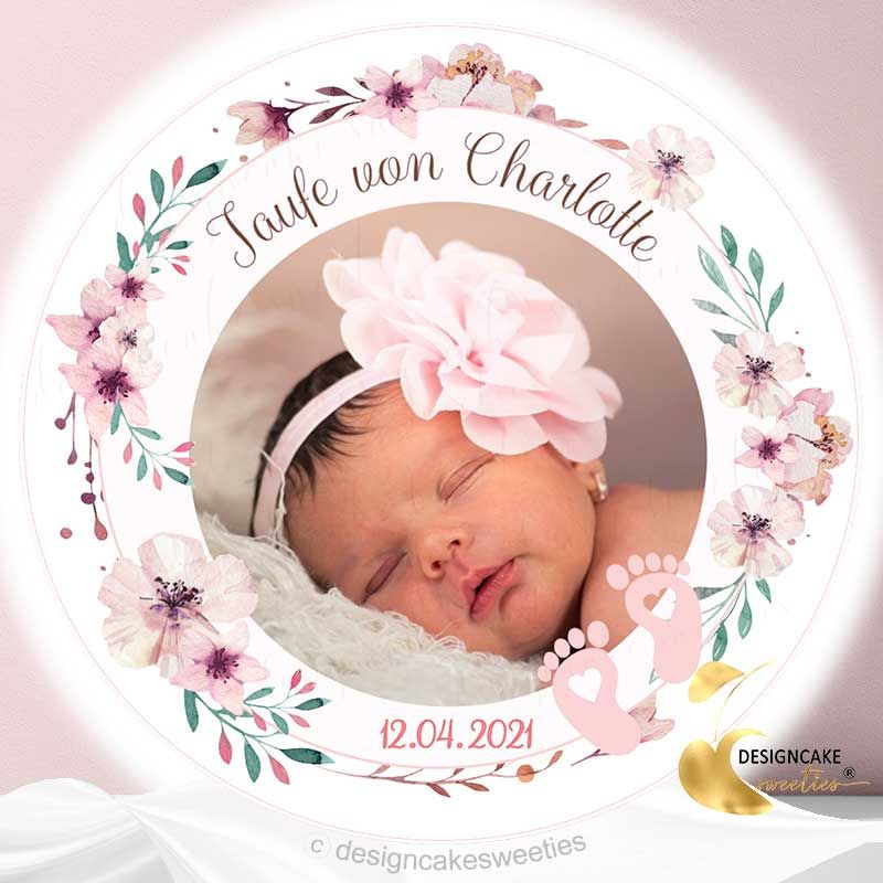 Tortenbild Taufe Foto Blumen Mädchen personalisiert